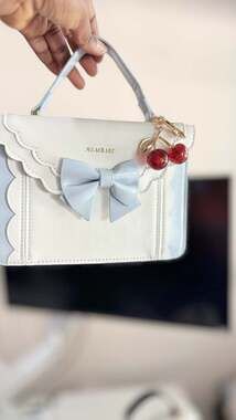 MZACRAKE Lolita Style Scalloped Trim Crossbody Satchel Bag with Bow and Cherry C